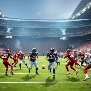 Game day atmosphere at Mercedes-Benz Stadium featuring the Atlanta Falcons