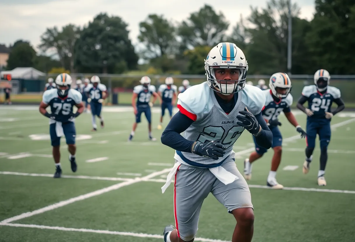 Atlanta Falcons players training on the field
