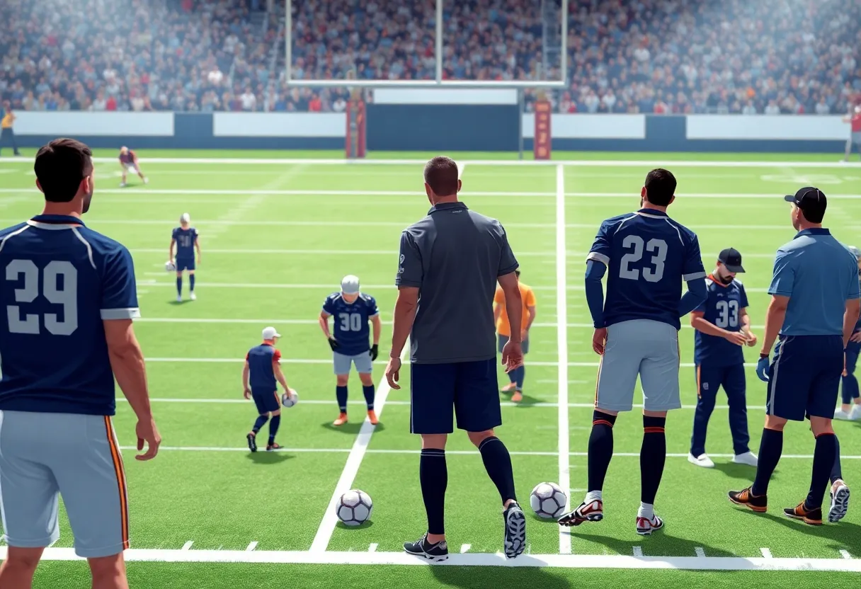 Atlanta Falcons players practicing with visible injuries