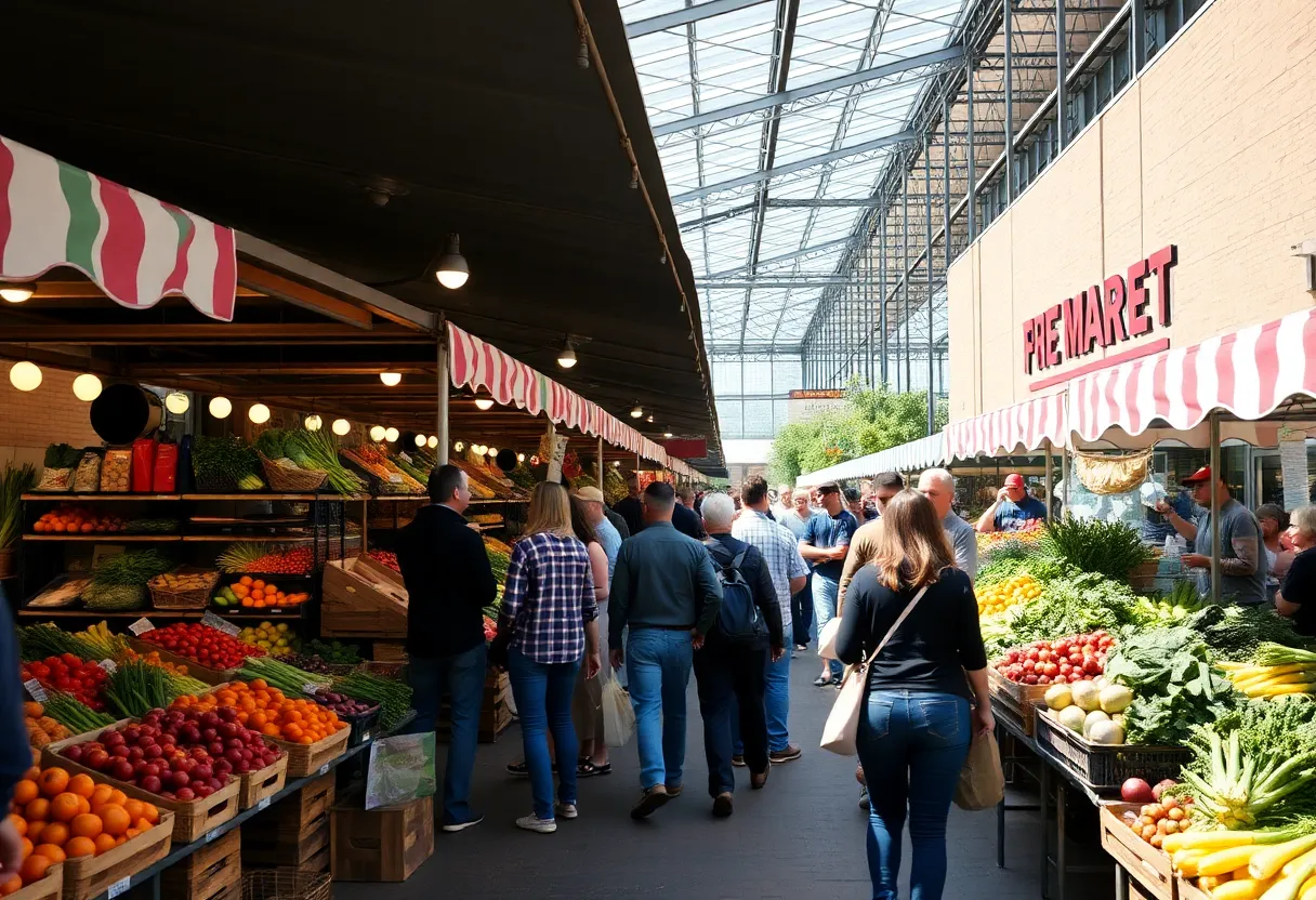 Vibrant Atlanta farmers market with fresh fruits and vegetables