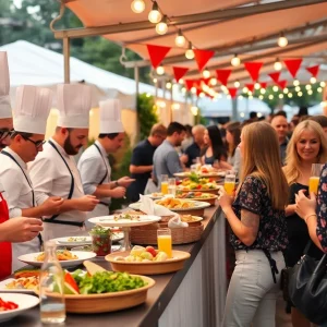 Festival attendees enjoying culinary delights at the Atlanta Food and Wine Festival.
