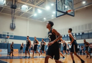 Atlanta Hawks basketball players in a game, showing teamwork and energy