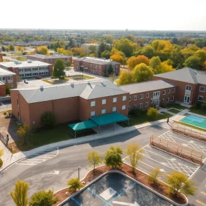 Empty school playgrounds and buildings in Atlanta