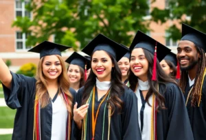 Graduates celebrating their academic achievement outdoors