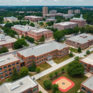 Aerial view of Atlanta Public Schools reflecting empty spaces indicative of declining enrollment.