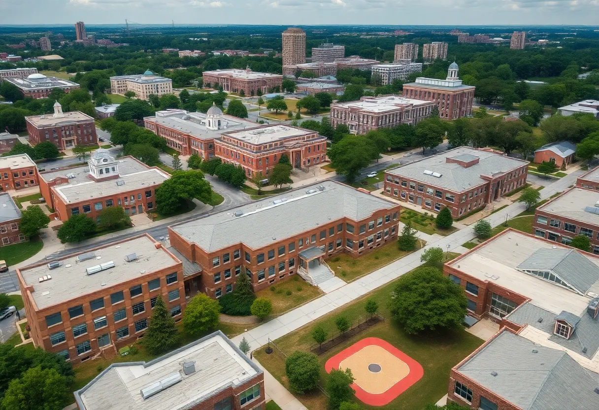 Aerial view of Atlanta Public Schools reflecting empty spaces indicative of declining enrollment.