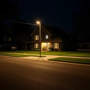 Image depicting a suburban home at night in Atlanta.