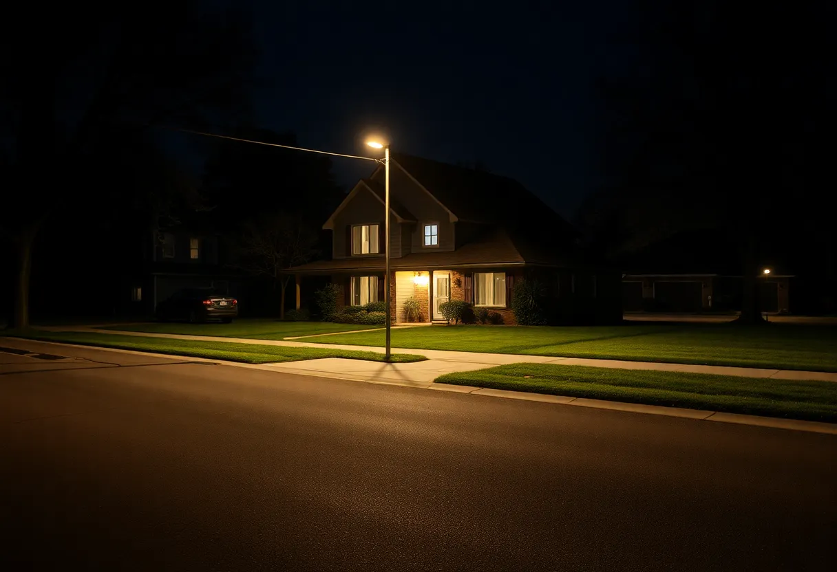 Image depicting a suburban home at night in Atlanta.
