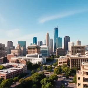 View of Atlanta skyline with modern buildings and green spaces