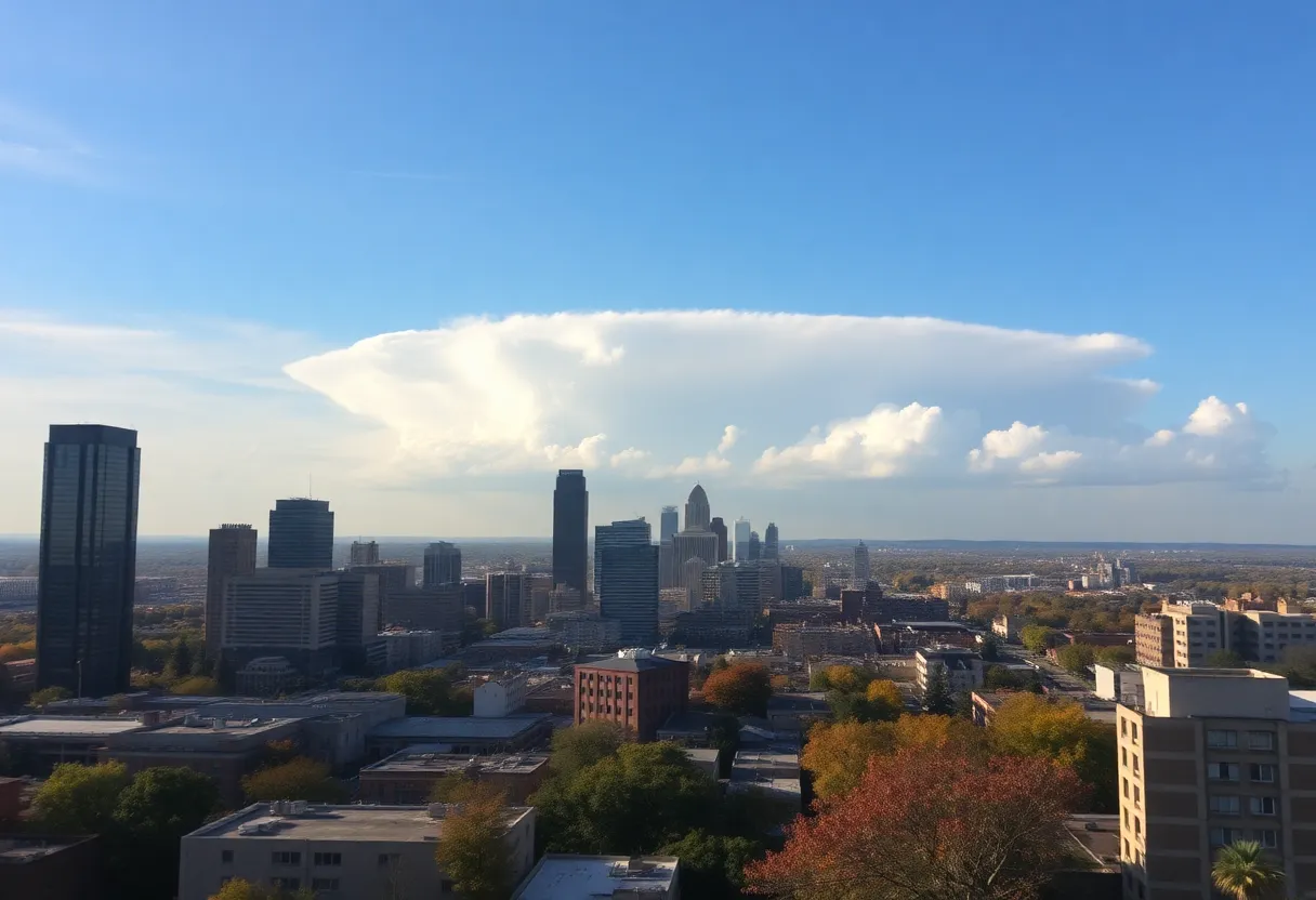 Atlanta's skyline with clear weather during Tropical Storm Imelda.