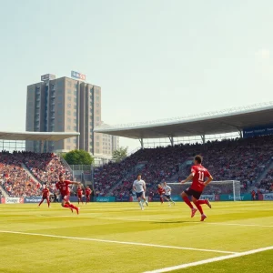 Atlanta United 2 players celebrating a goal during the match against Huntsville City FC