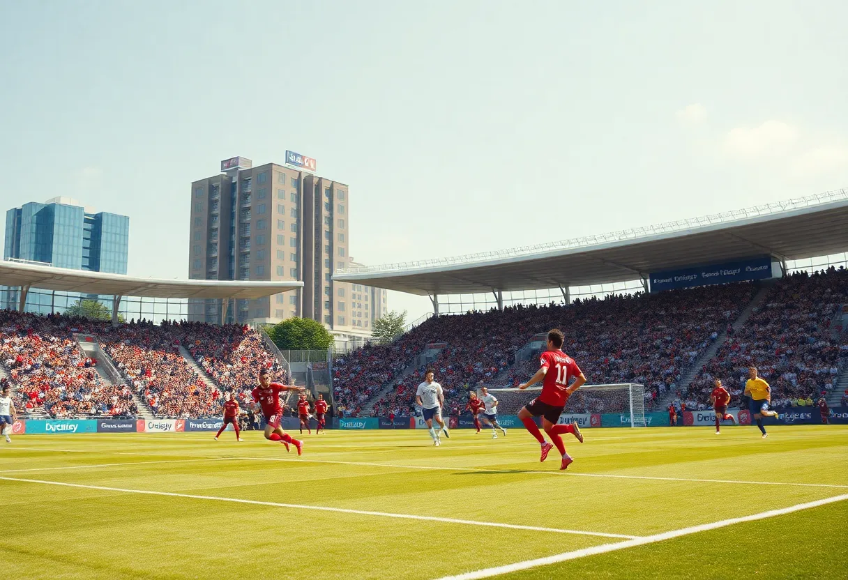 Atlanta United 2 players celebrating a goal during the match against Huntsville City FC