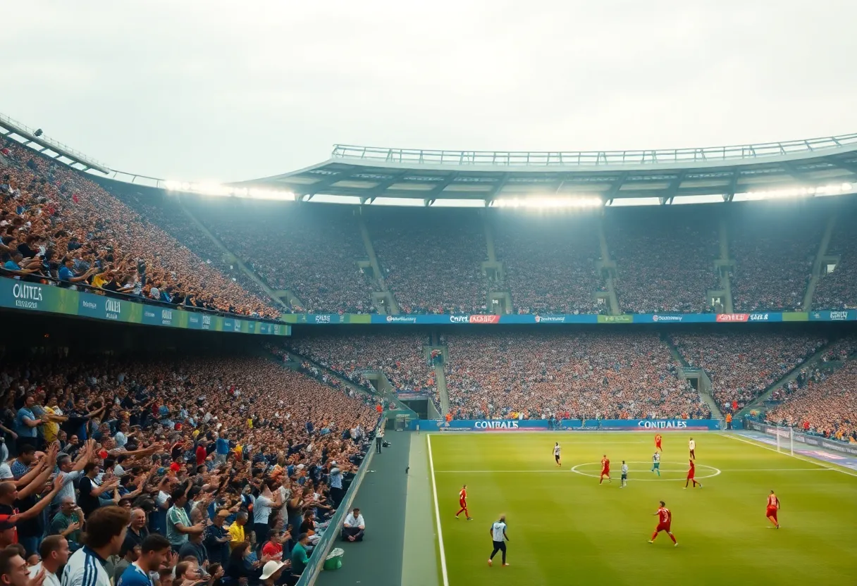 Atlanta United and San Diego FC players collide in an intense soccer match.