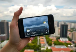 Smartphone screen displaying weather alerts for Atlanta
