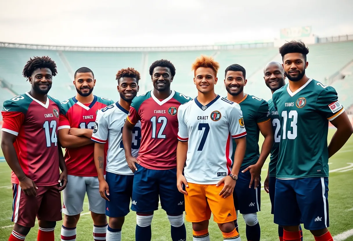 Atlanta Falcons team captains standing together on the field