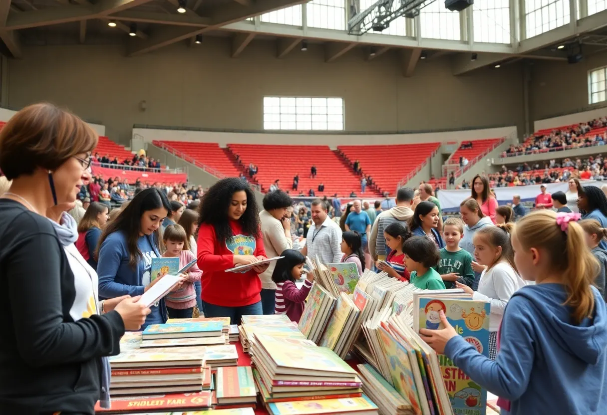 Children participating in a community book fair promoting literacy.