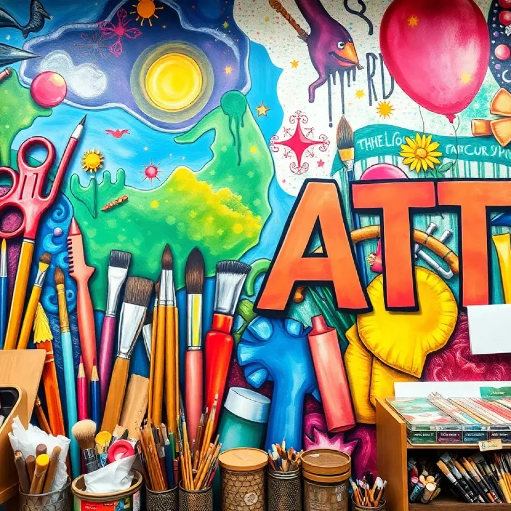 Mural representing creativity in an art shop