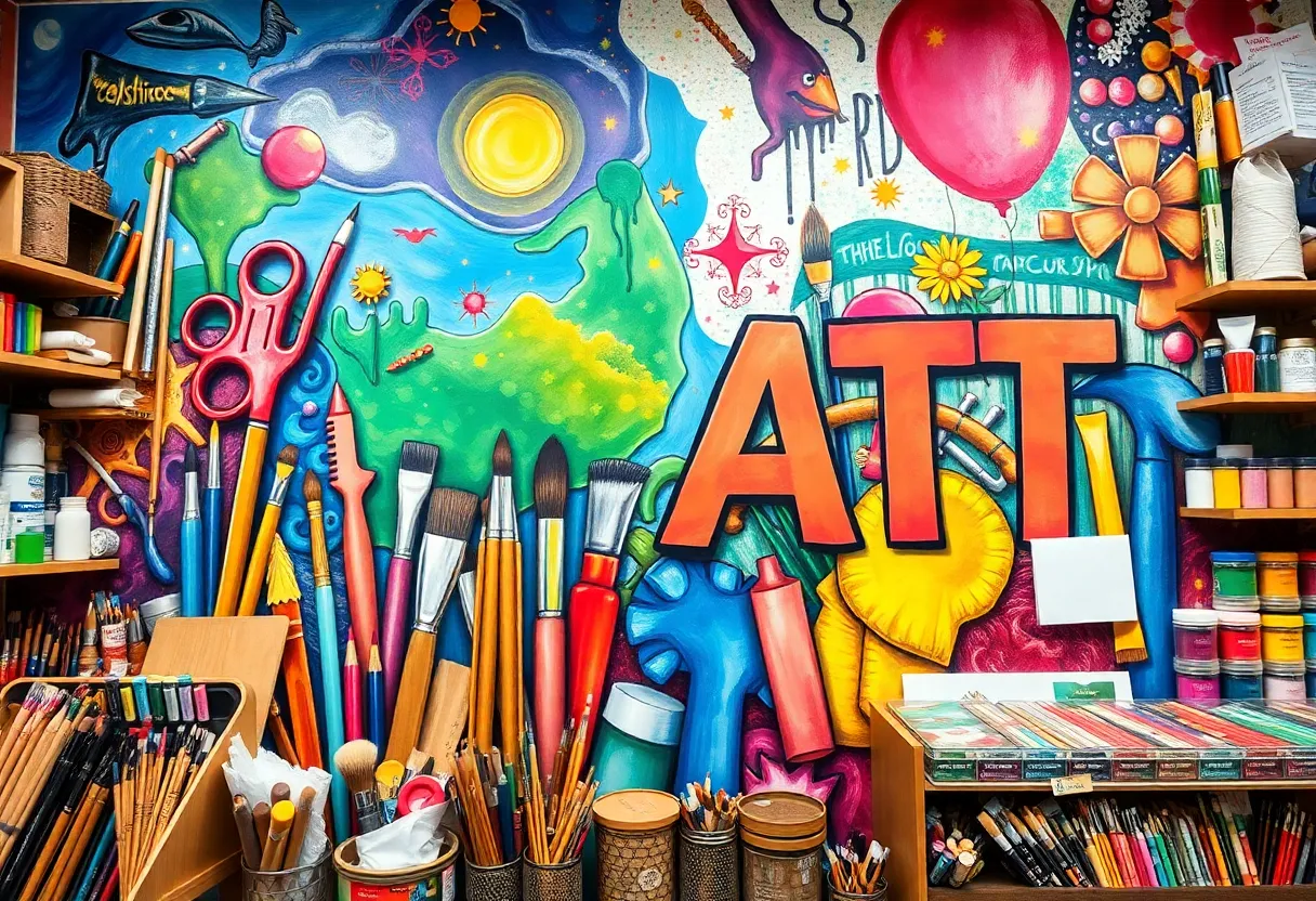 Mural representing creativity in an art shop