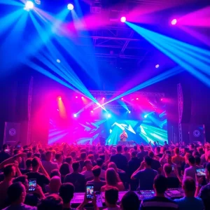 DJ Borgore performing live in front of an excited crowd at Believe Music Hall