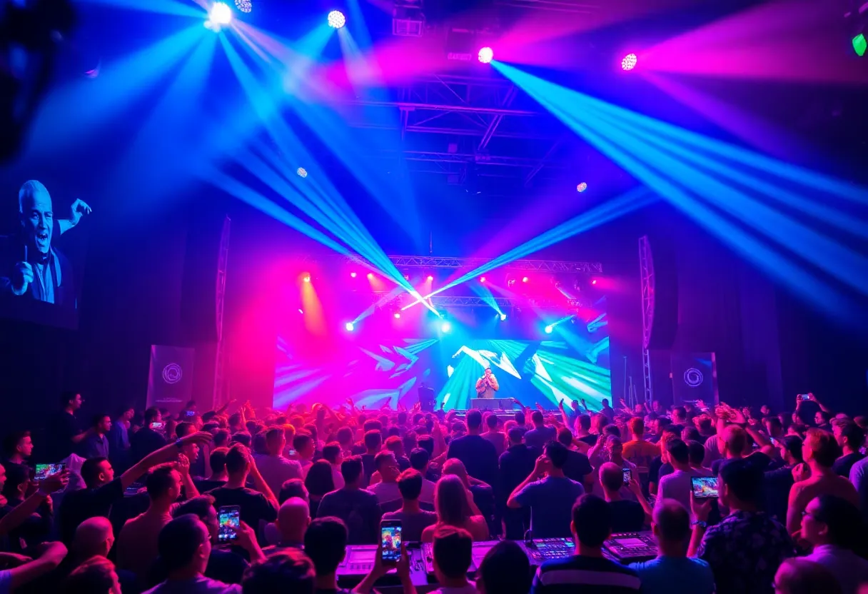 DJ Borgore performing live in front of an excited crowd at Believe Music Hall
