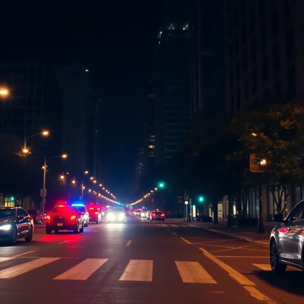 Dark street scene in Buckhead, Atlanta highlighting safety concerns.