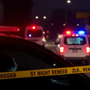 Scene of a car break-in with police lights