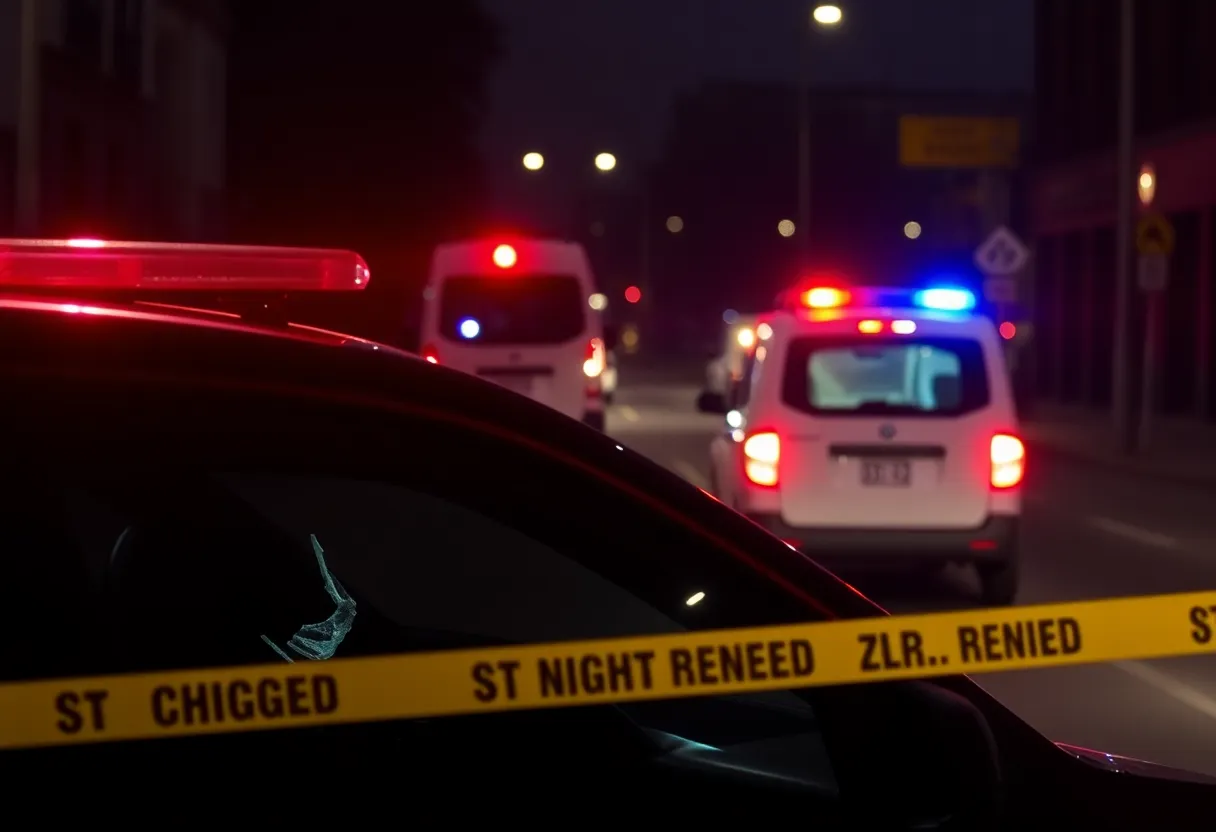 Scene of a car break-in with police lights