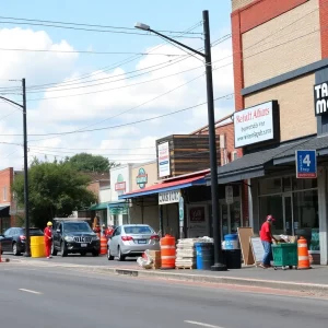 Businesses along Cascade Road with construction work happening in Atlanta