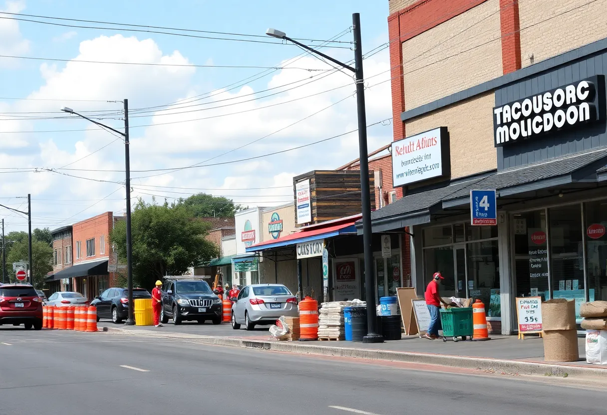 Businesses along Cascade Road with construction work happening in Atlanta