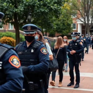 Clark Atlanta University campus during lockdown with police presence