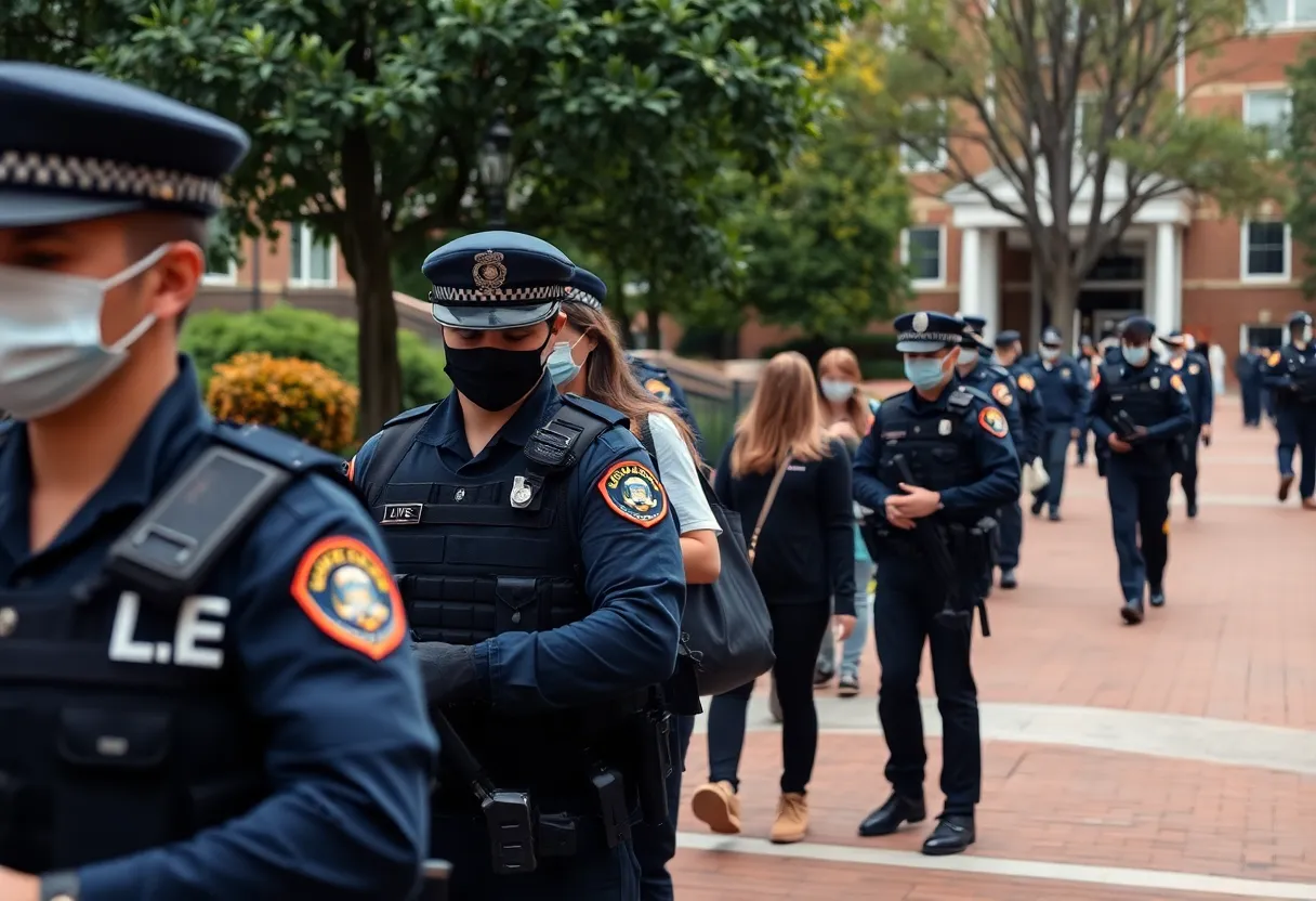Clark Atlanta University campus during lockdown with police presence