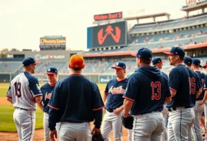 Players warming up in the stadium for the final game of the season.