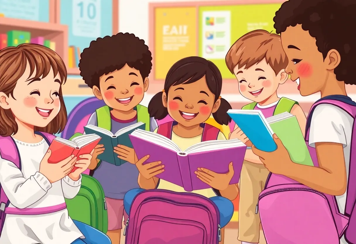 Diverse children reading books in a classroom