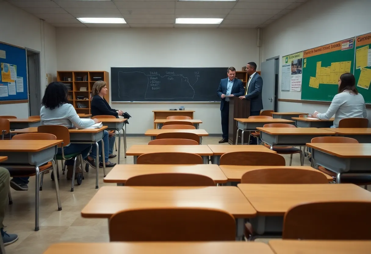 Classroom with empty desks reflecting chronic absenteeism in Georgia schools.