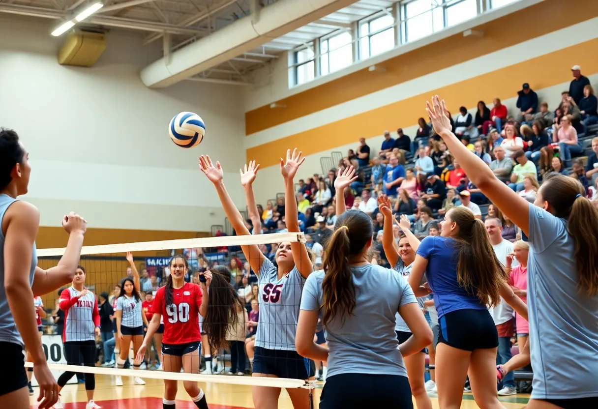 Clemson Volleyball match with players competing in a gym