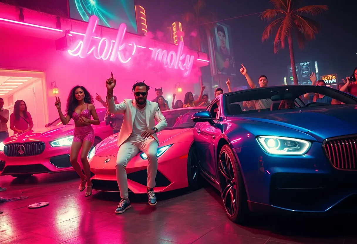 Coi Leray performing in the Pink Money music video with vibrant colors