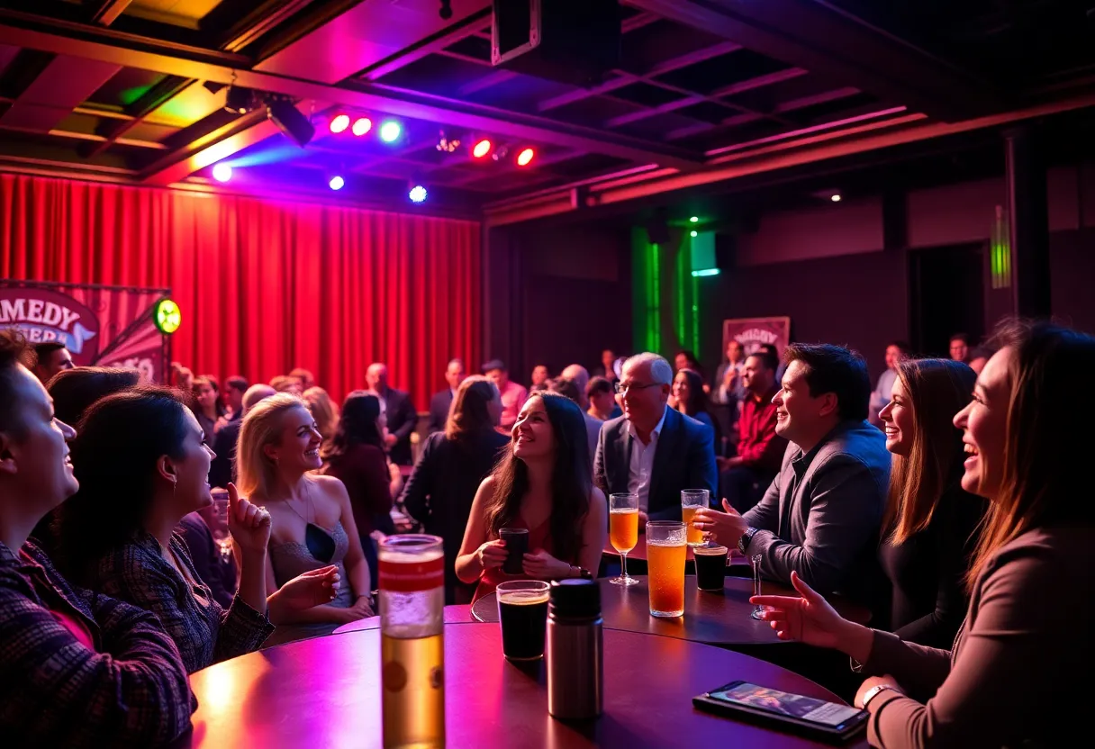 Audience enjoying a comedy show at Roaring Social in Alpharetta