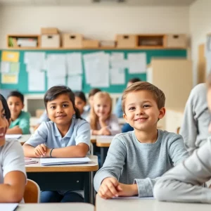 Students and parents engaging in learning activities at Cleveland Avenue Elementary School.