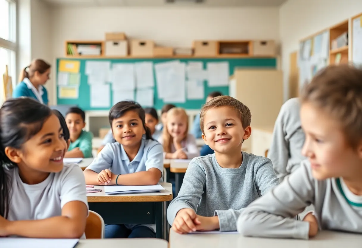 Students and parents engaging in learning activities at Cleveland Avenue Elementary School.