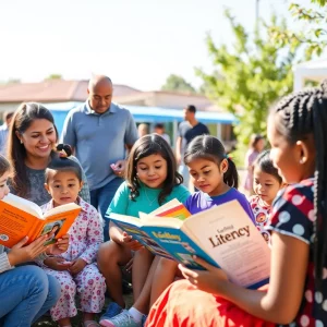 Families enjoying a community literacy event