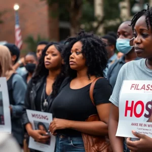 Community members gathering to support the search for a missing person in Atlanta.