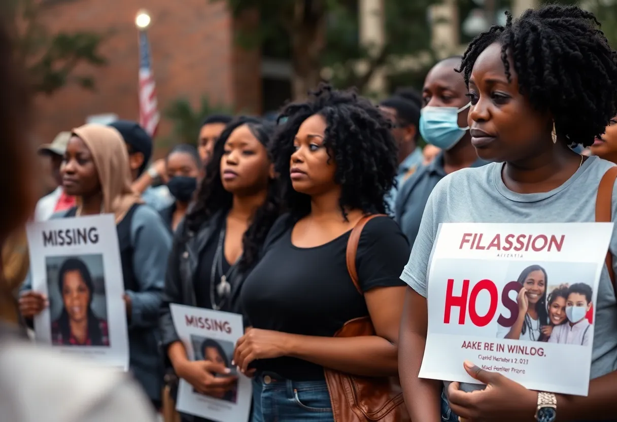 Community members gathering to support the search for a missing person in Atlanta.