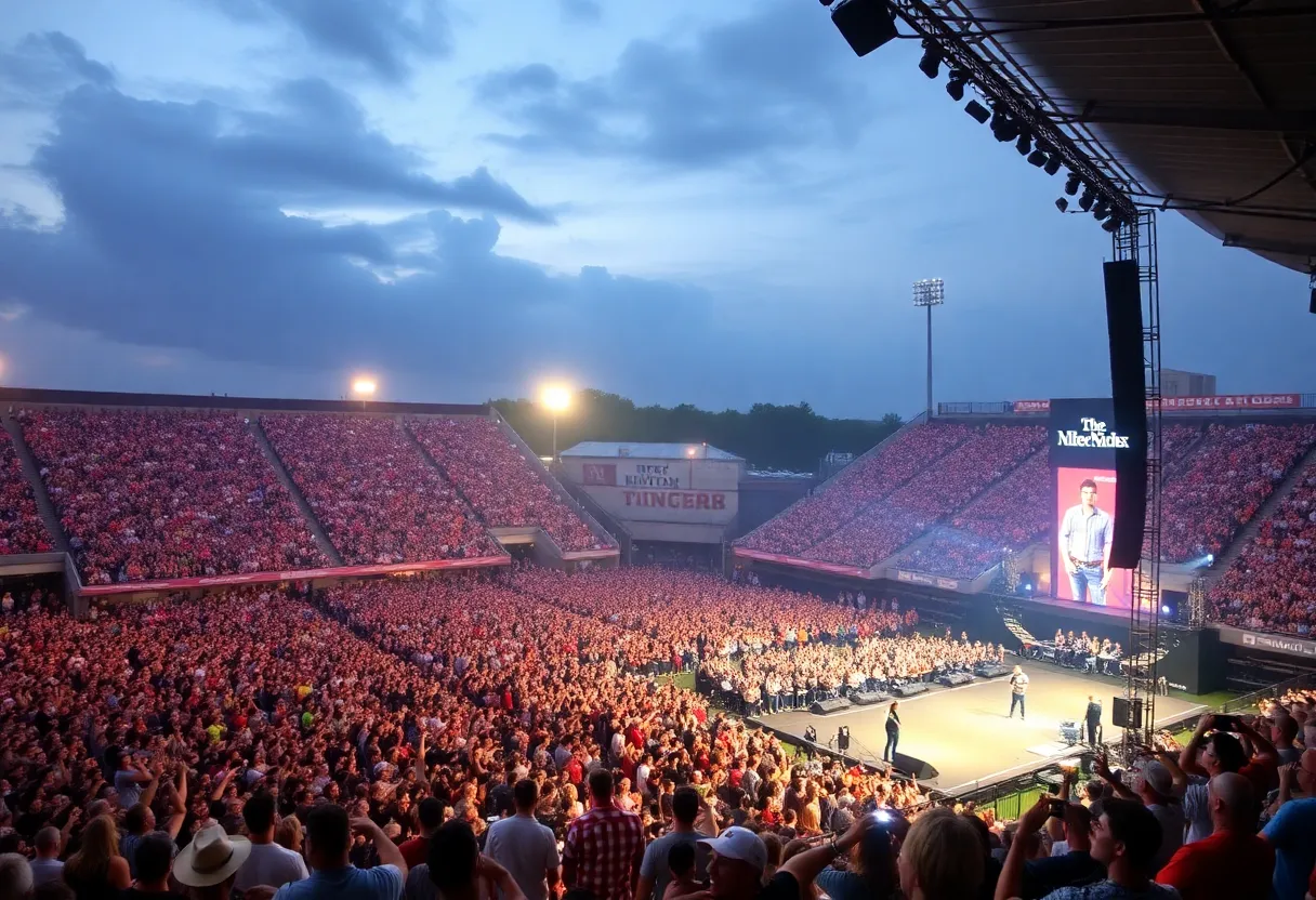 Live concert scene with fans enjoying country music at UGA stadium.