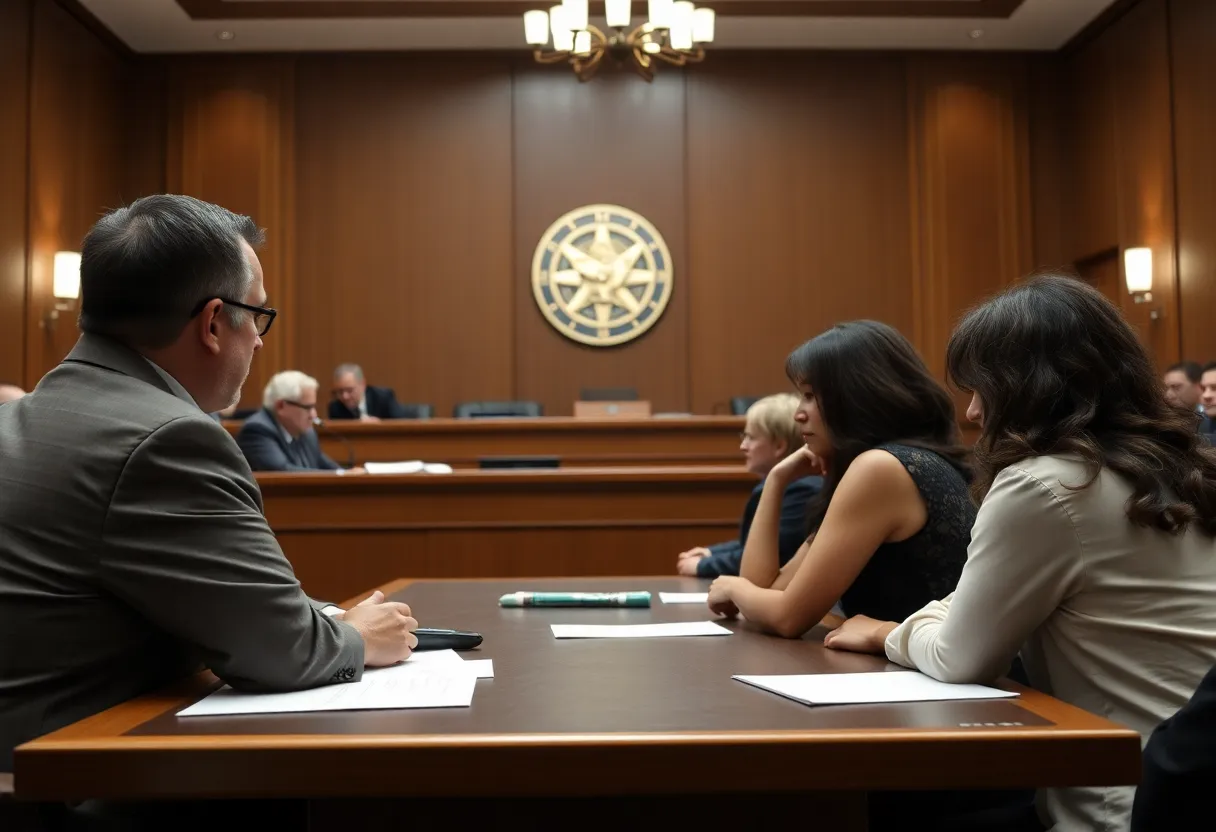 A courtroom during a sentencing hearing