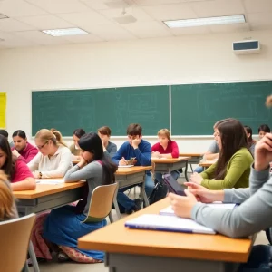 Students engaged in a classroom without cellphones