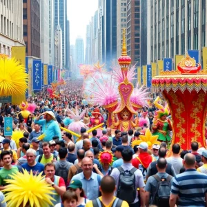 Crowd celebrating at Dragon Con 2025 with costumes and floats