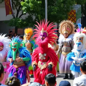 Colorful parade at Dragon Con with attendees in costumes