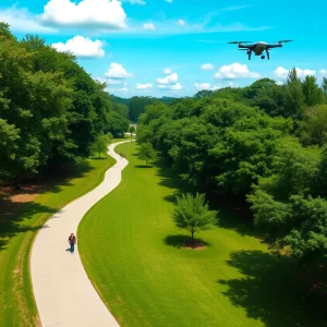 Drones flying over Painted Park in Atlanta