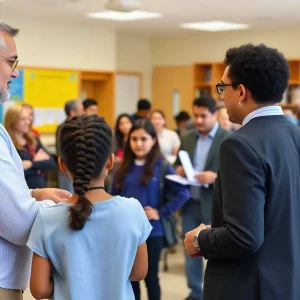 Parents and students engaged in a school environment