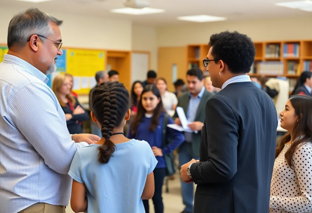 Parents and students engaged in a school environment
